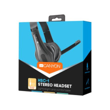 CANYON CANYON HSC-1 basic PC headset with microphone, combined 3.5mm plug, leather pads, Flat cable length 2.0m, 160*60*160mm, 0.13kg, Black-red CNS-CHSC1BR