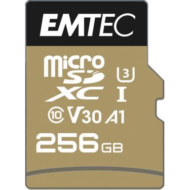 EMTEC Memóriakártya, microSDXC, 256GB, UHS-I/U3/V30/A2, 100/95 MB/s, adapter, EMTEC "SpeedIN" ECMSDM256GXC10SP