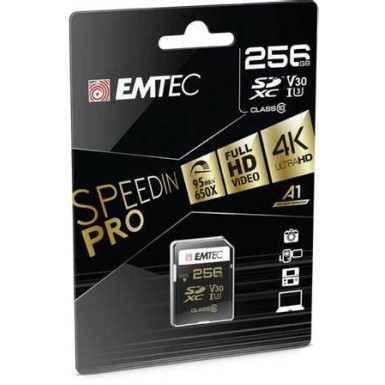EMTEC Memóriakártya, SDXC, 256GB, UHS-I/U3/V30, 95/85 MB/s, EMTEC "SpeedIN" ECMSD256GXC10SP