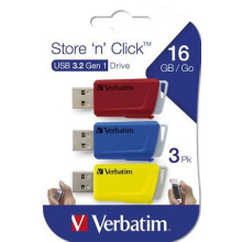 VERBATIM Pendrive, 3 x 16GB, USB 3.2, 80/25MB/sec, VERBATIM "Store n Click", piros, kék, sárga 49306