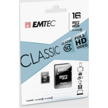 EMTEC Memóriakártya, microSDHC, 16GB, CL10, 20/12 MB/s, adapter, EMTEC "Classic" ECMSDM16GHC10CG