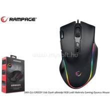 Rampage Eg&eacute;r Gamer - SMX-G72 GREEDY RGB (4800DPI, 8 gomb, makro, RGB LED, 1,7M k&aacute;bel, fekete) PERRAMSMXG72GREEDY 33362