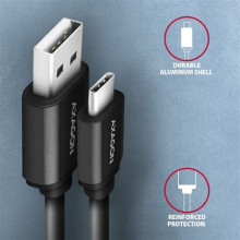 Axagon BUCM-AM10TB Twister USB-C 2.0 - USB-A 0,6 m fekete csavart kábel BUCM-AM10TB