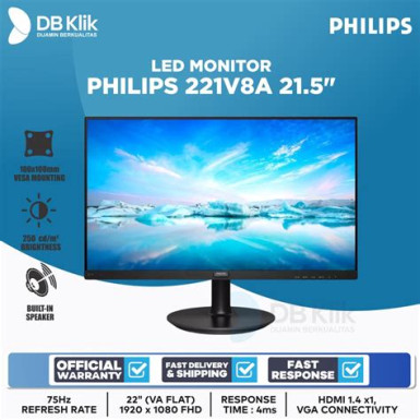 Philips 21,5' 221V8A/00 VA FHD 4ms VGA HDMI Black 221V8A/00