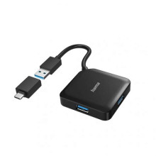 Hama 4 Ports USB 3.2 USB Hub  Black + USB Type-C Adapter 200116
