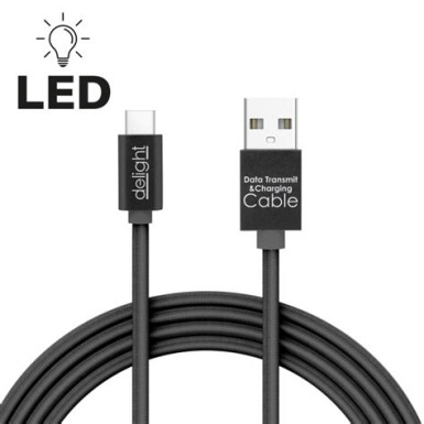 Delight USB Type-C 90° Adatkábel Black 55444C-BK