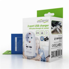 Gembird EG-ACU2-01-W 2-port USB Charger With Pass-Through AC socket 2.1 A White EG-ACU2-01-W