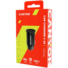 CANYON Canyon, PD 20W Pocket size car charger, input: DC12V-24V, output: PD20W, support iPhone12 PD fast charging, Compliant with CE RoHs , Size: 50.6*23.4*23.4, 18g, Black CNS-CCA20B