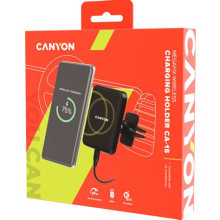 CANYON Car holder and wireless charger MegaFix, C-15, 15W, Input: USB-C: 5V/2A, 9V/3A; Output: 5W, 7.5W, 10W, 15W;89*65*12mm,0.195kg,black CNE-CCA15B