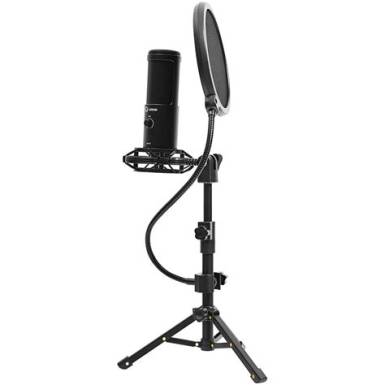 LORGAR Gaming Microphones, Black, USB condenser microphone with boom arm stand, pop filter, tripod stand. including 1* microphone, 1*Boom Arm Stand with C-clamp, 1*shock mount, 1*pop filter, 1*windscreen cap, 1*2.5m type-C USB cable, 1* Extra tr