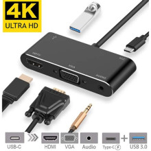 CANYON Canyon 8 in 1 USB C hub, with 1*HDMI: 4K*30Hz, 1*VGA, 1*Type-C PD charging port, Max 100W PD input. 3*USB3.0,transfer speed up to 5Gbps. 1*Glgabit Ethernet, 1*3.5mm audio jack, cable 15cm, Aluminum alloy housing,95*55*17.6 mm, 107g, Dark 
