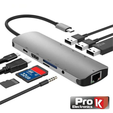 USB 3.1 C-HDMI + VGA + 3xUSB3.1 +USB-C PD +UTP +SD +audio Gembird A-CM-COMBO7-01 A-CM-COMBO7-01