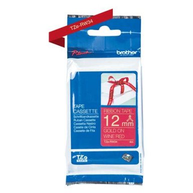 BROTHER TZERW34 Brother tape 12mm Gold/Wine-Red ribbon tape TZERW34