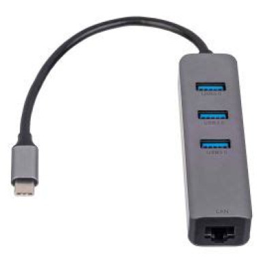 AKYGA Hub USB Type C to 3x USB 3.0 AK-AD-66 Network Card 10/100/1000 15cm AK-AD-66