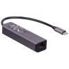 AKYGA Hub USB Type C to 3x USB 3.0 AK-AD-66 Network Card 10/100/1000 15cm AK-AD-66