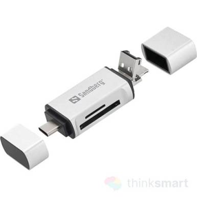 Sandberg K&aacute;rtyaolvas&oacute; - Multi Card Reader (feh&eacute;r-fekete; USB/USB-C/MicroUSB; SD;SDHC) 136-28
