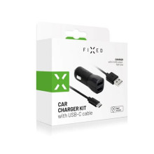 FIXED Set car charger with 2xUSB output and USB/USB-C cable, 1 meter, 15W Smart Rapid Charge Fekete FIXCC15-2UC-BK
