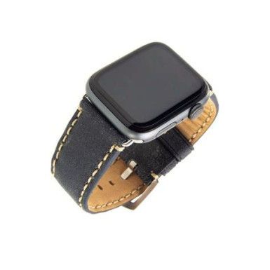 FIXED Berkeley leather strap Apple Watch 42 mm and 44 mm with silver buckle, L méret Fekete FIXBER-BLSL-L
