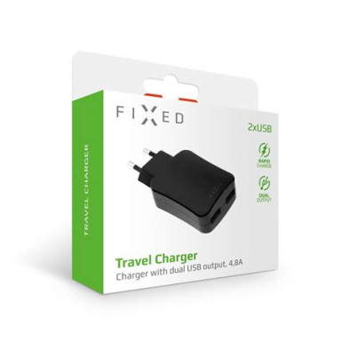 FIXED Travel charger with 2xUSB output, 24W (2x2.4A) Fekete FIXC-2U-BK