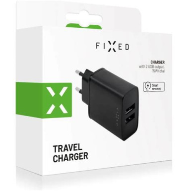 FIXED S mains charger with 2xUSB output, 15W Smart Rapid Charge Fehér FIXC15-2U-WH