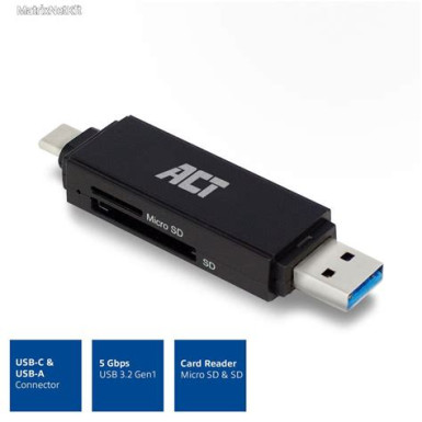 ACT AC6375 USB-C/USB-A Card Reader for SD/MicroSD AC6375