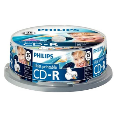 Philips CD-R80IW 52x nyomtatható cake box lemez 25db/csomag PH892377