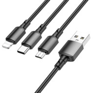 USB töltőkábel A-Lightning-microUSB-2x C 1m fonott Borofone BX72