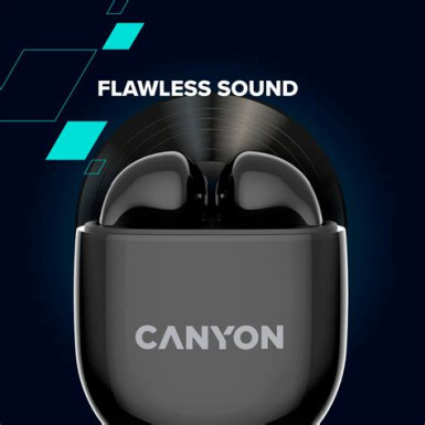 CANYON CANYON TWS-6, Bluetooth headset, with microphone, BT V5.3 JL 6976D4, Frequence Response:20Hz-20kHz, battery EarBud 30mAh*2+Charging Case 400mAh, type-C cable length 0.24m, Size: 64*48*26mm, 0.040kg, Black CNS-TWS6B