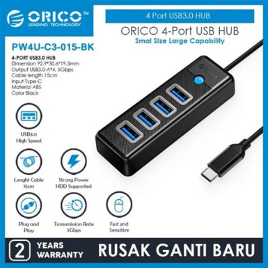 USB Hub 4portos Orico PW4U-C3-015-BK-BP USB-C 3.0 PW4U-C3-015-BK-BP