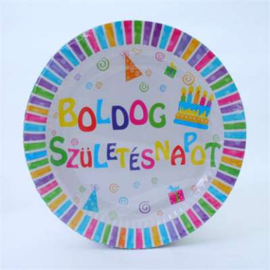 Tányér, papír, 23 cm, "Boldog születésnapot"